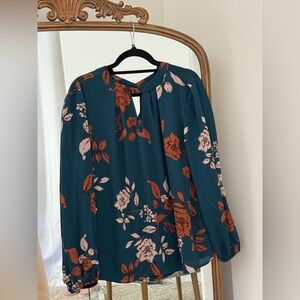 Teal long sleeve floral blouse